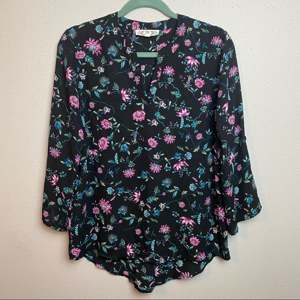 Pink Rose Floral High Low Lightweight Blouse